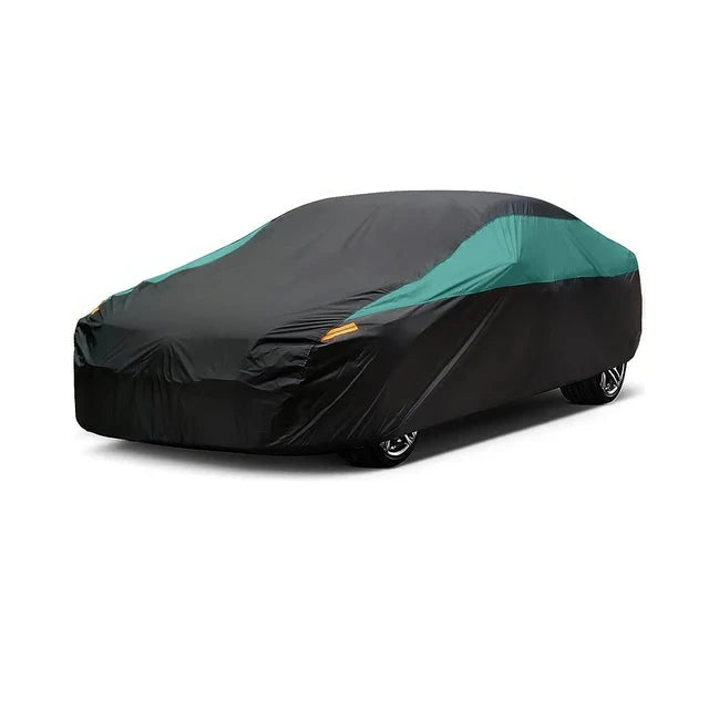 Universal Full Car Covers Outdoor Waterproof Sun Rain Snow UV Protection Black Green Splicing Color Cover Fit SUV/Sedan/Hatchbac