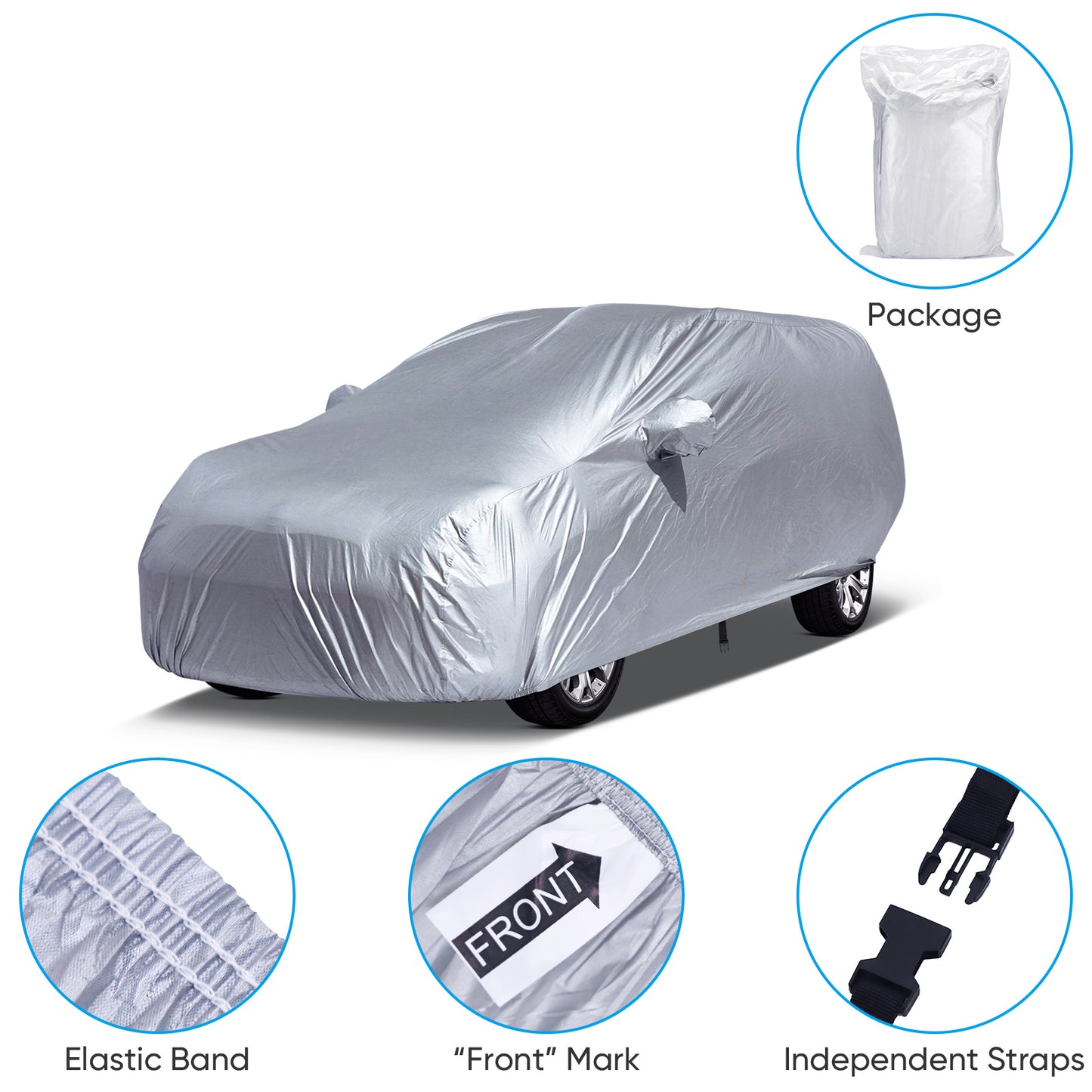 Universal SUV/Sedan Full Car Covers Outdoor Waterproof Sun Rain Snow Dust Resistant Protection UV Car silver Car Case Cover M-XXL