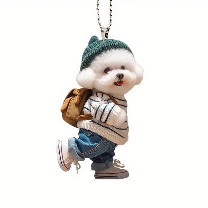 Creative Puppy Man Backpack Rearview Mirrors Pendant Car Hanging Ornaments Car Decoration Accessories Gifts For Women Men