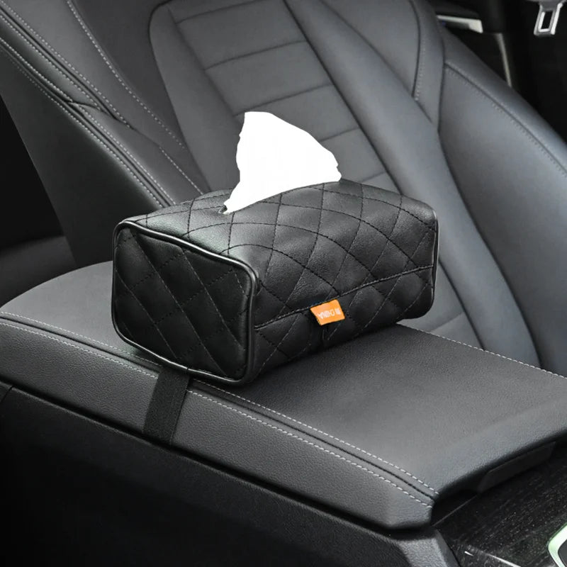Universal PU Leather Car Tissue Box Cover Sun Visor Chair Back Hanging Type Car Tissue Box Armrest Box Towel Tissue Storage Case