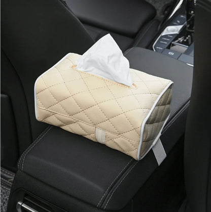 Universal PU Leather Car Tissue Box Cover Sun Visor Chair Back Hanging Type Car Tissue Box Armrest Box Towel Tissue Storage Case