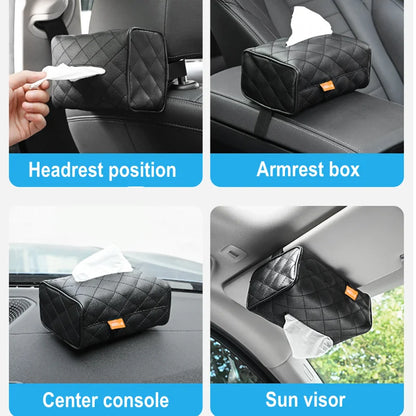 Universal PU Leather Car Tissue Box Cover Sun Visor Chair Back Hanging Type Car Tissue Box Armrest Box Towel Tissue Storage Case