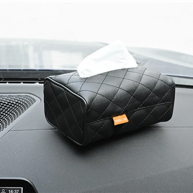 Universal PU Leather Car Tissue Box Cover Sun Visor Chair Back Hanging Type Car Tissue Box Armrest Box Towel Tissue Storage Case